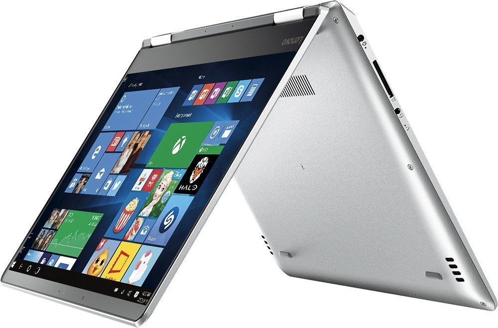 Lenovo Yoga 710-14IKB Laptop – Intel Core i7-7500U 2.7GHz Dual-Core / 8GB DDR4 RAM / 256GB SSD / Nvidia GeForce 940MX 2GB / 14" Touchscreen / Silver – Windows 10 Home – Excellent Grade minor bubble on lower-right screen (Refurbished)