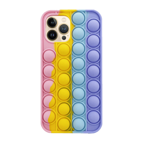Samsung S21U S21 ULTRA Colorful Bubble Soft Rainbow Silicon Pop It Phone Case (SWQ) Bright pink, yellow, blue, purple