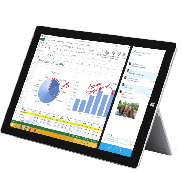 Microsoft Surface Pro 3 12" Laptop / Tablet – Intel Core i5-4300U 1.90GHz / 4GB RAM / 128GB SSD / Win 10 Pro / Silver – No Keyboard – Excellent Grade minor scratch (Refurbished)