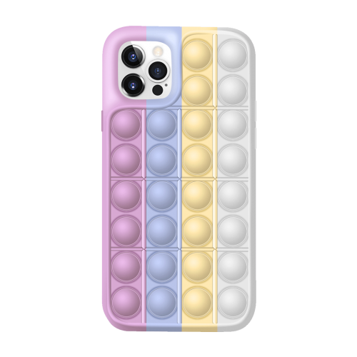 [M0410090008] iPhone 11 Pro Max 6.5 Colorful Bubble Soft Rainbow Silicon Pop It Phone Case (SWQ) Light pink, blue, yellow, white