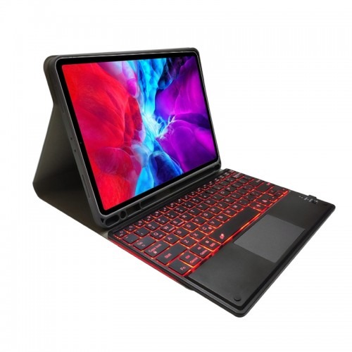 [R]iPad TPU case RK508T with pen-holder detachale bluetooth keyboard with touchpad and back light For 2018&2017iPad/..Pro9.7/Air2/Air1 Black